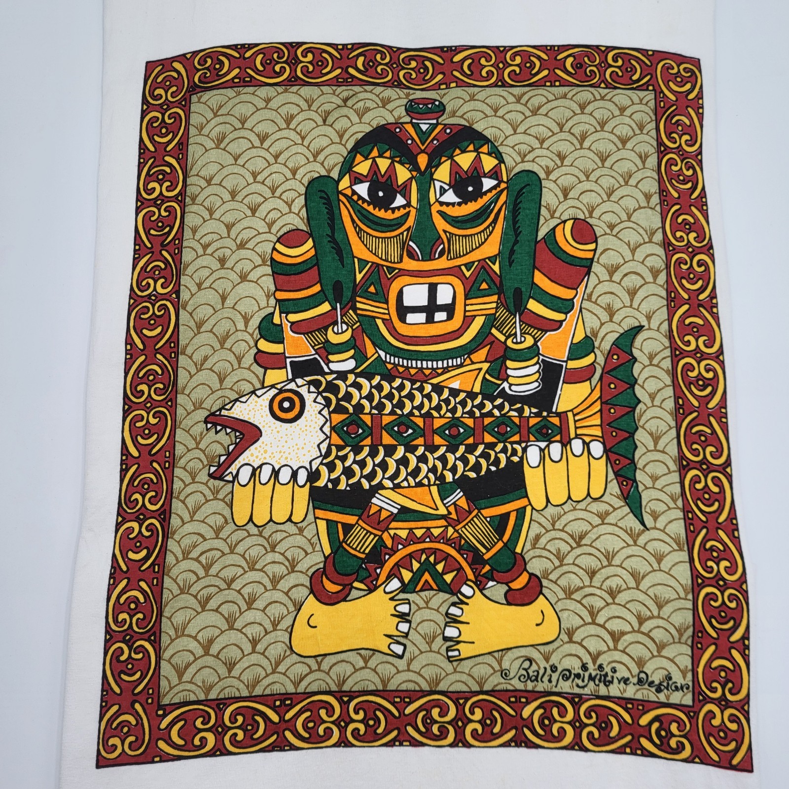 Vintage Bali Primitive Designs Native Art Shirt Size XL Hand Made in India