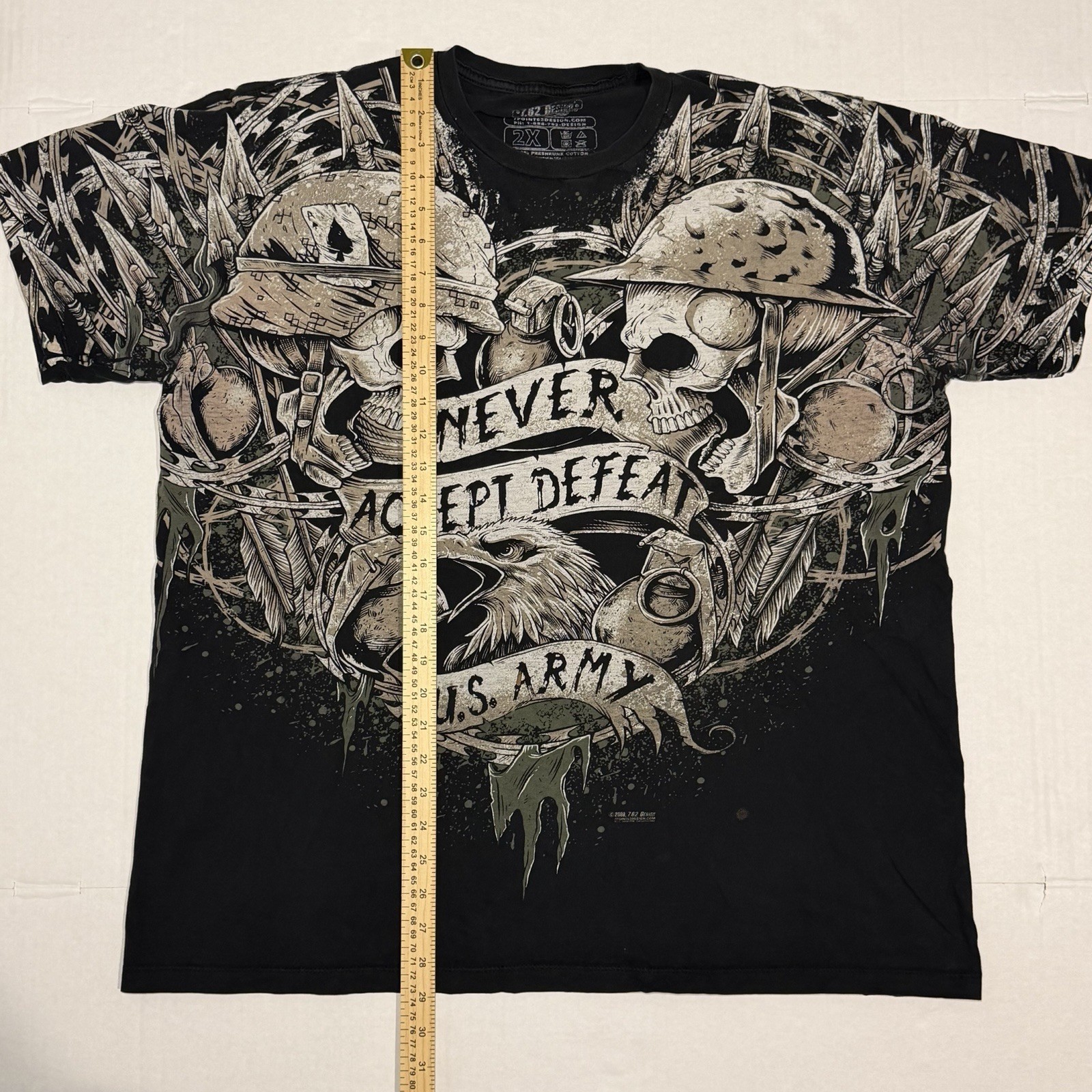 Y2K 2000s 1.0z Designs Black Cotton T-Shirt with Skulls, Men’s Size 2XL
