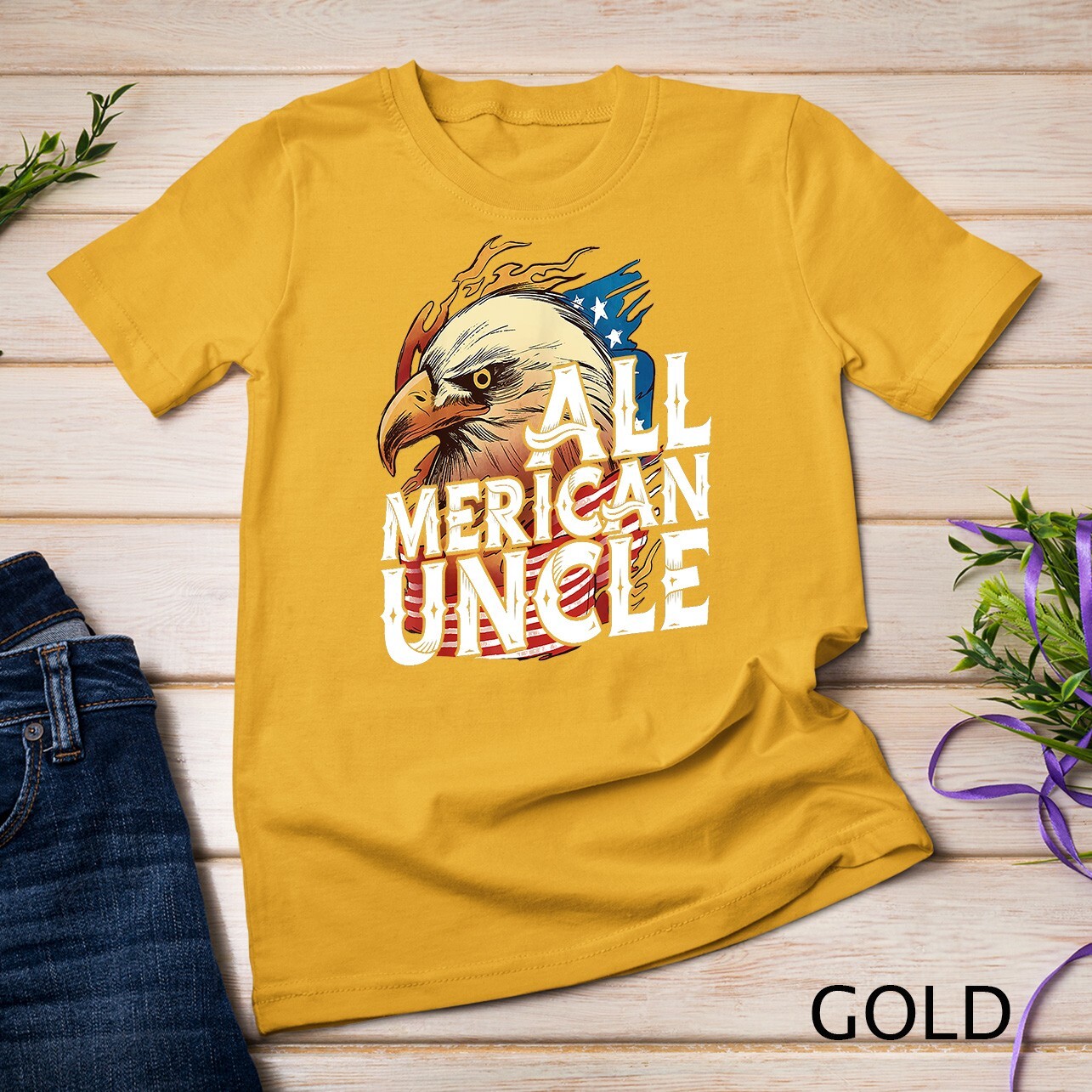 Mens All Merican Uncle 4th of July Day Eagle USA Flag American Unisex T-shirt