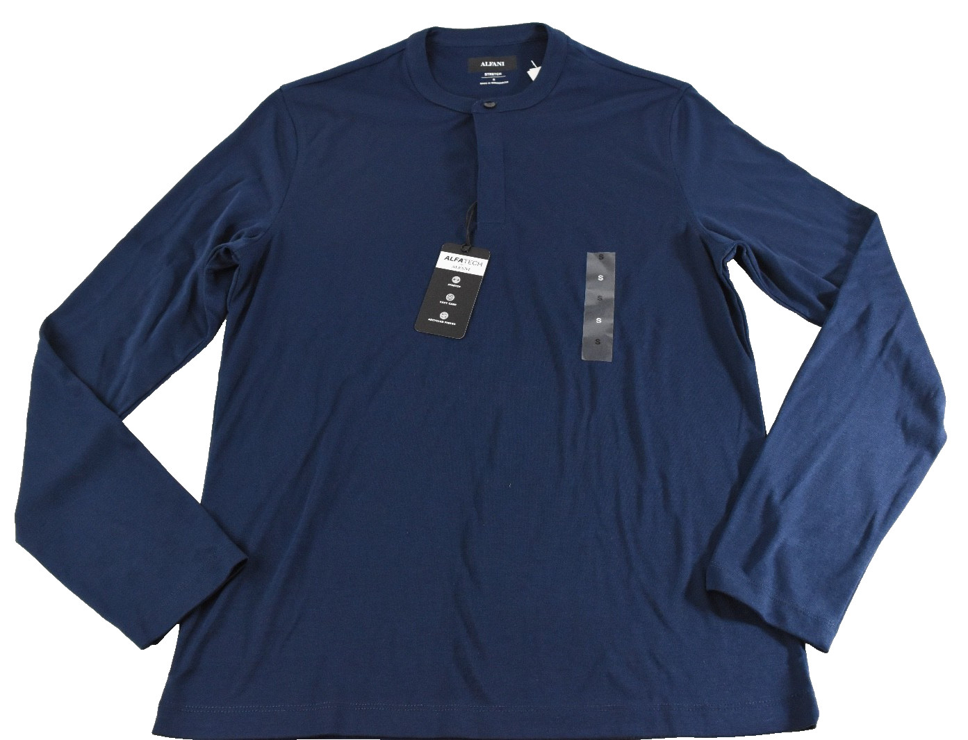 Alfani Men’s Henley T-Shirt New S M L XL XXL Navy Blue Long Sleeve Stretch Solid
