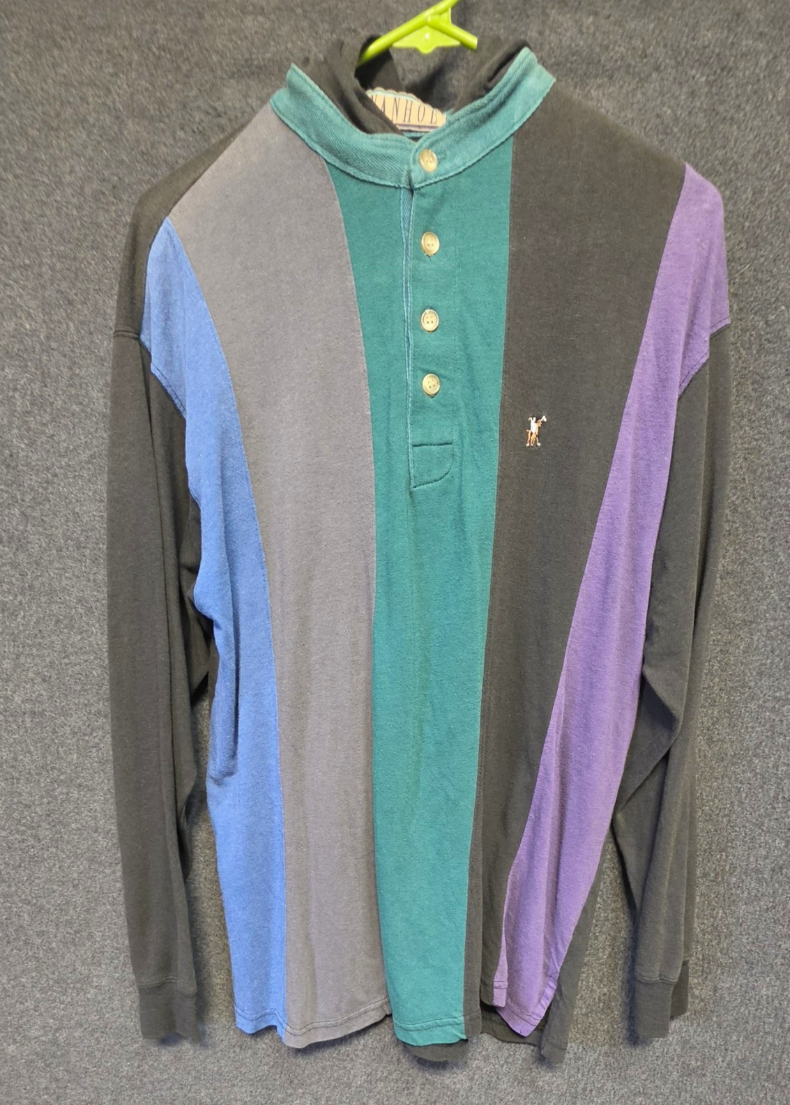 Ivanhoe Men’s L Colorblock Long Sleeve Henley 3-Button Knit Cotton Poly Shirt
