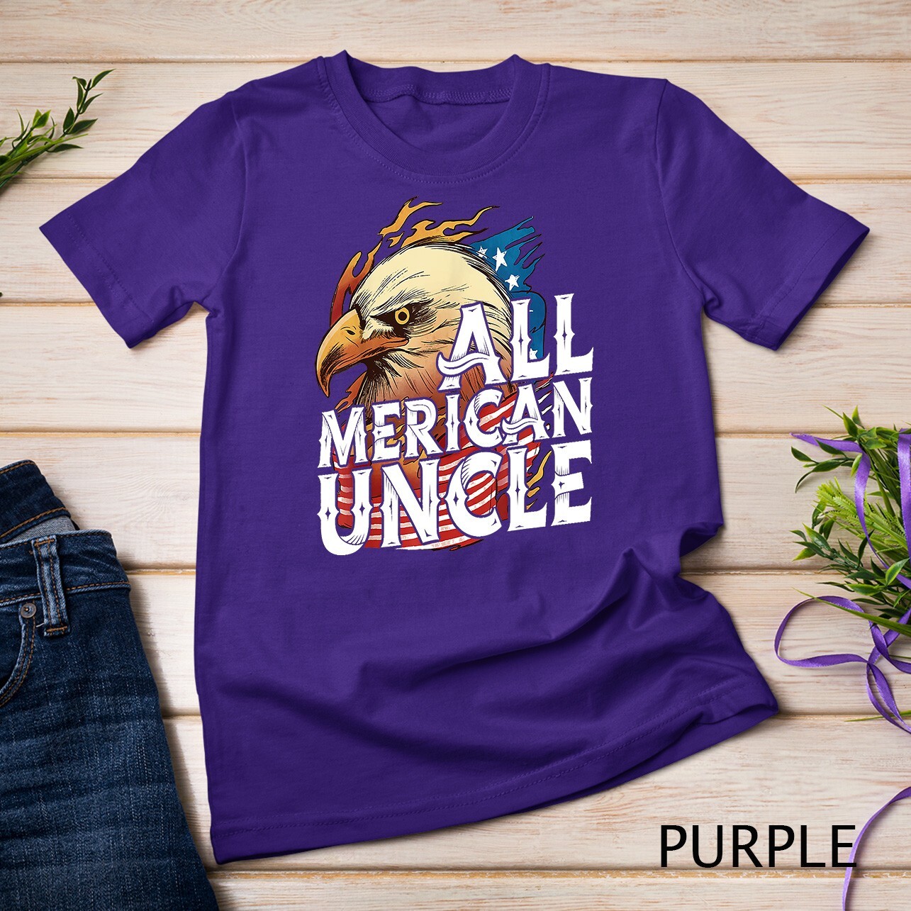 Mens All Merican Uncle 4th of July Day Eagle USA Flag American Unisex T-shirt