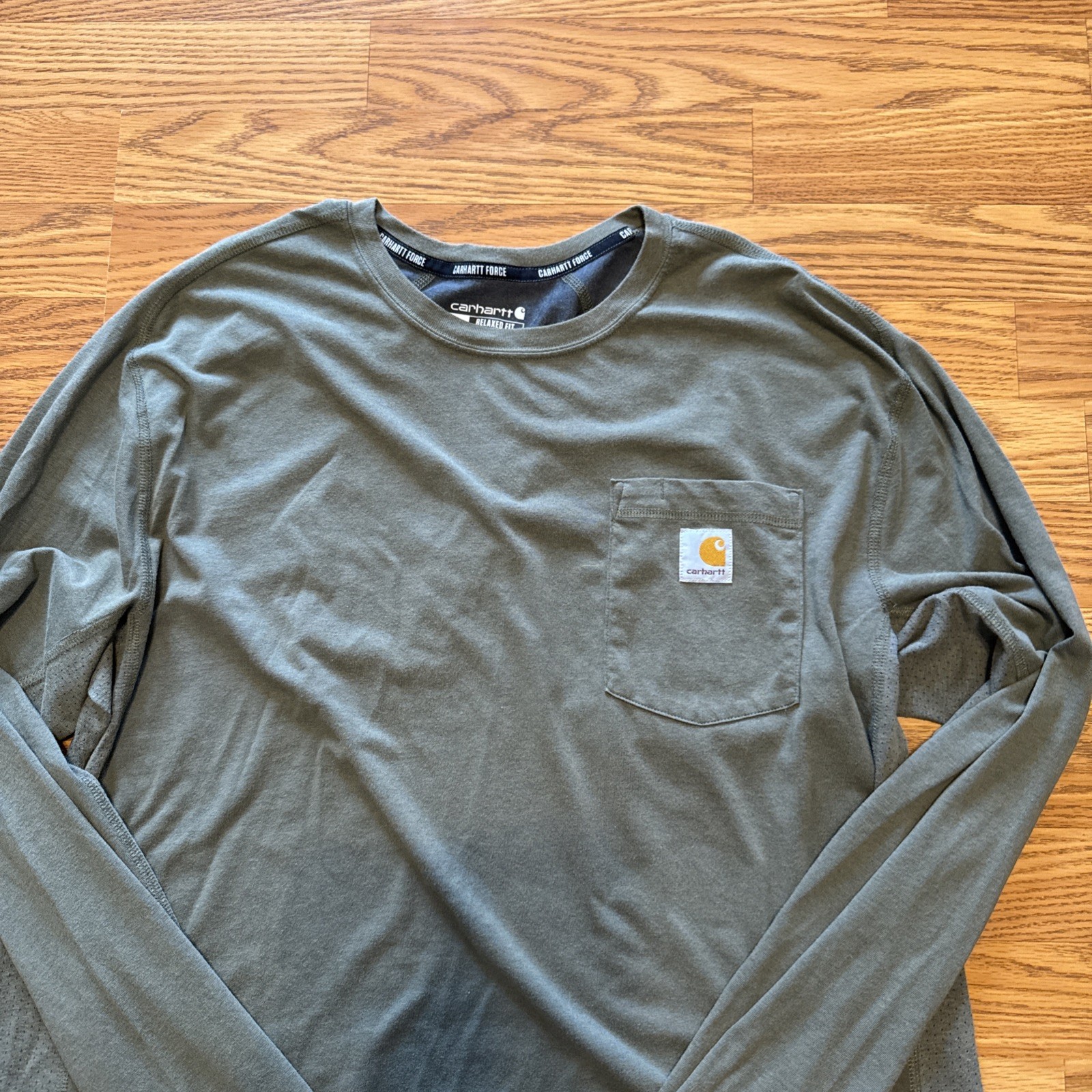 Carhartt Force Olive Relaxed Fit Pocket Crew Neck Long Sleeve T-Shirt Men’s L