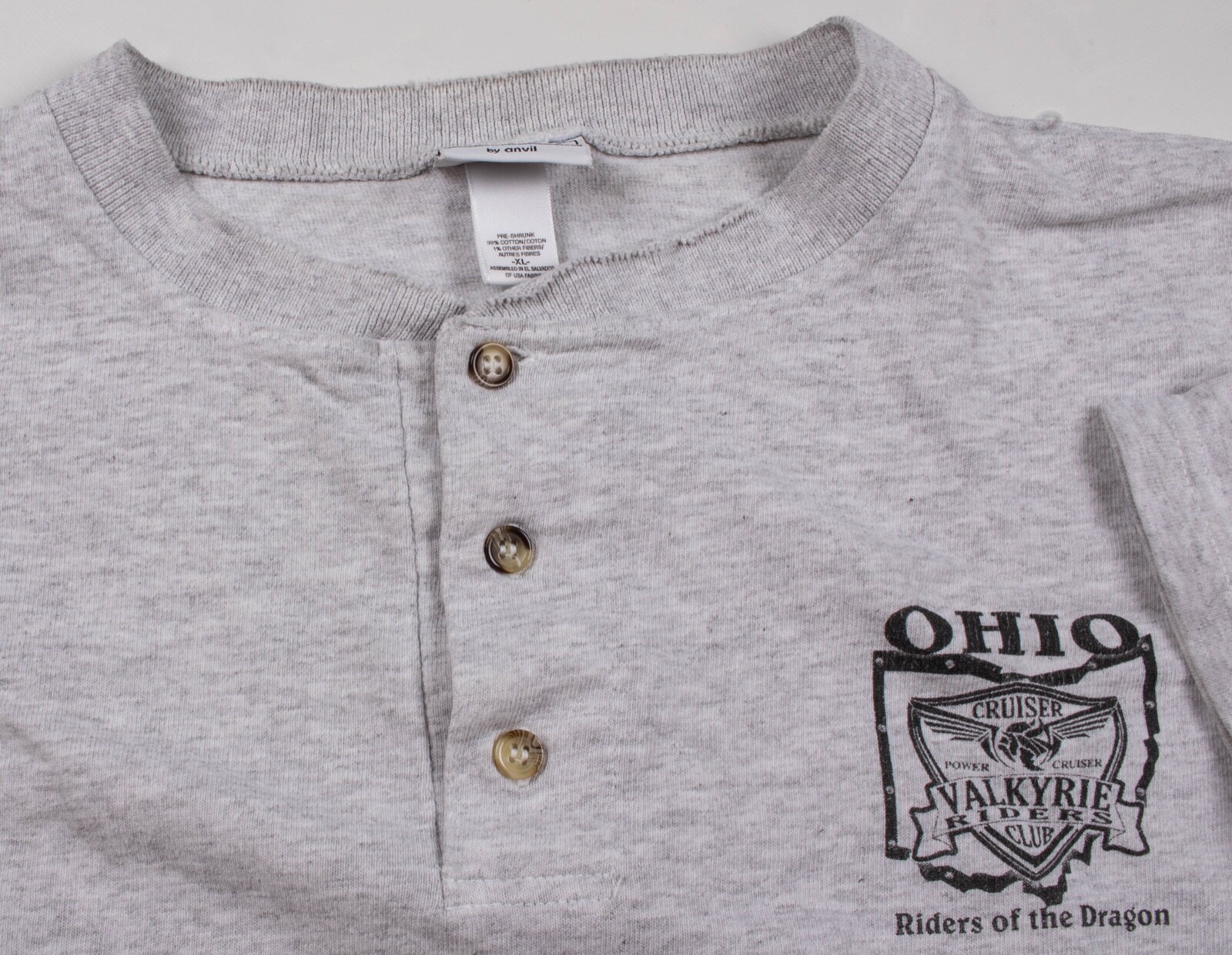 Vintage 90s Valkyrie Ohio “Riders of the Dragon” Club Graphic Gray Shirt Mens XL