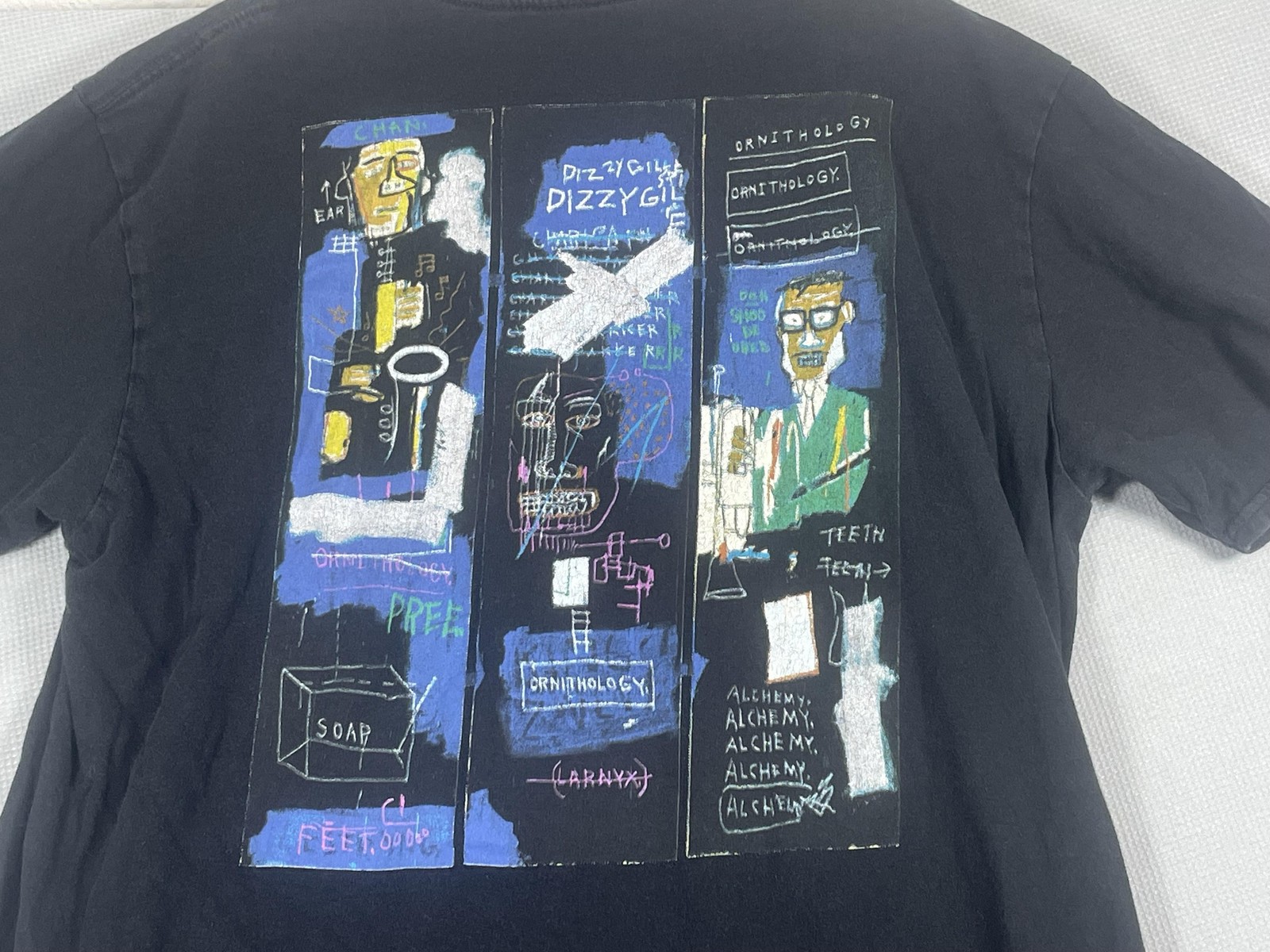 Basquiat T Shirt Mens Large Black Crown Logo Jazz Art Colorful Back Print