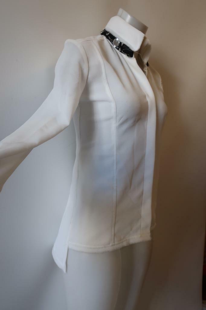 WOMENS CHRISTINA MAKOWSKY CREAM BLACK RHINESTONE COLLAR BLOUSE S *