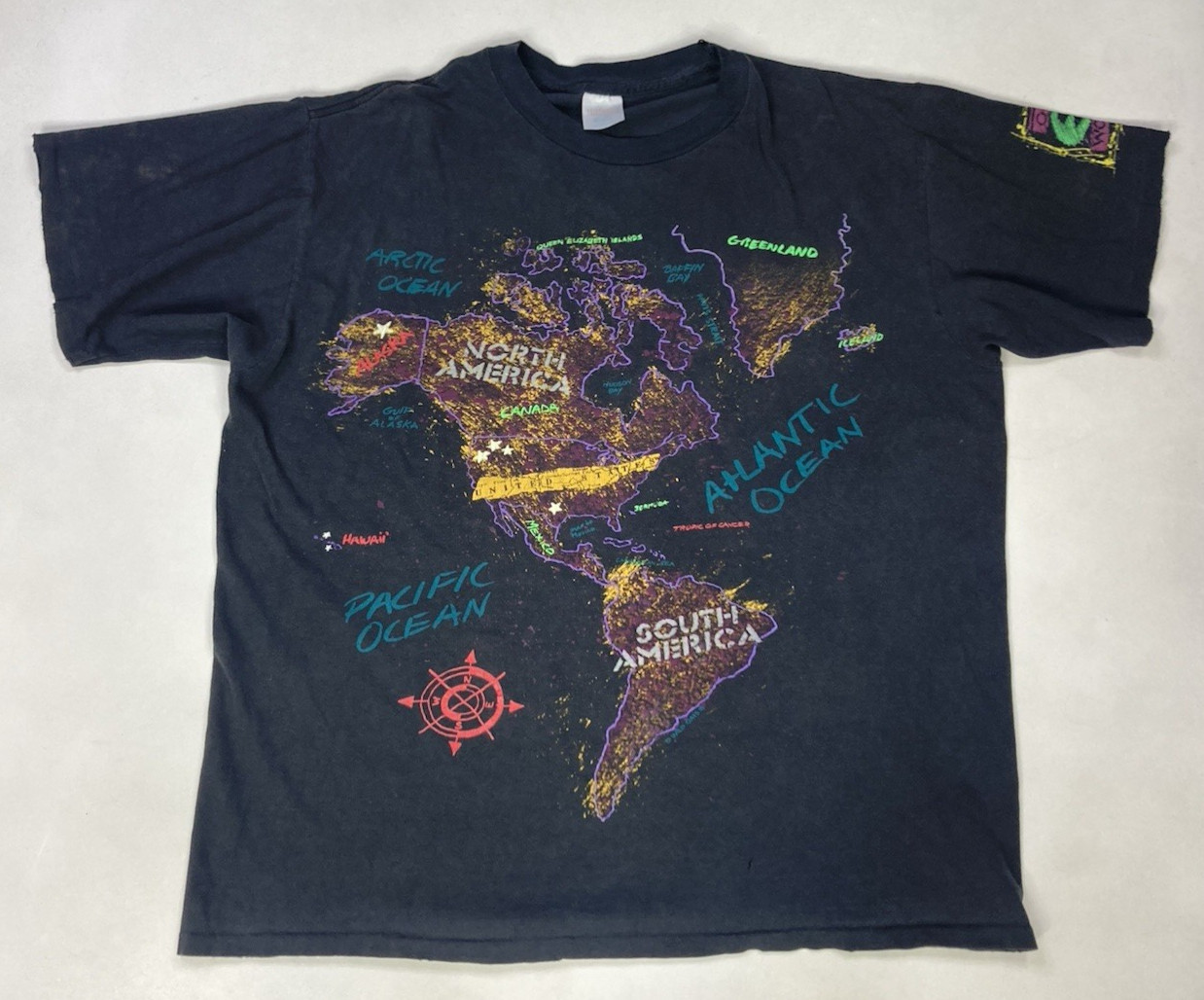 VINTAGE Wild Oats One World Graphic T-shirt Men XL Black USA 90s Single Stitch