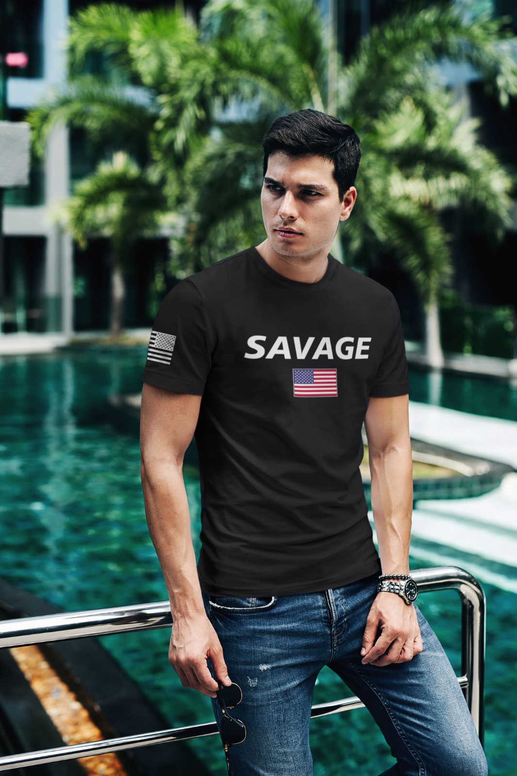 Savage American Flag T-Shirt – Black Patriotic USA Tee Military Veteran Pride