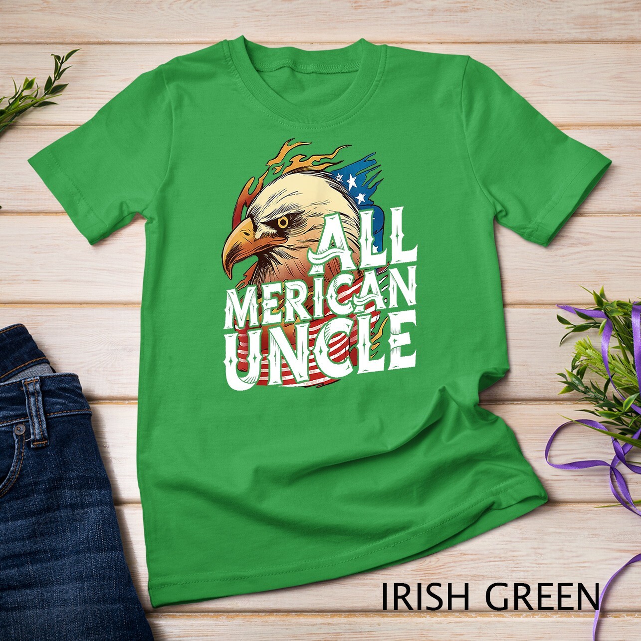 Mens All Merican Uncle 4th of July Day Eagle USA Flag American Unisex T-shirt