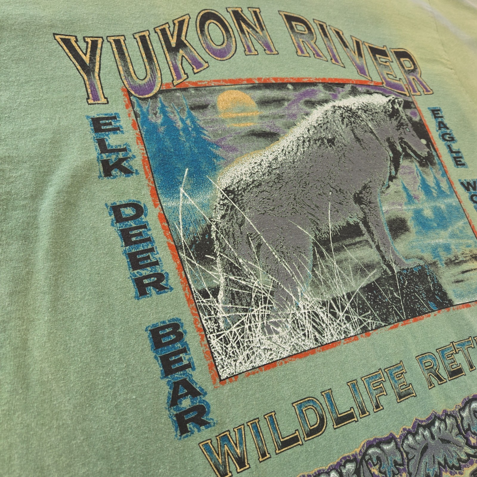 VTG Deadstock 90s Spirit Lake Outfitters Yukon River Wolf T Shirt Sun Tag XL USA