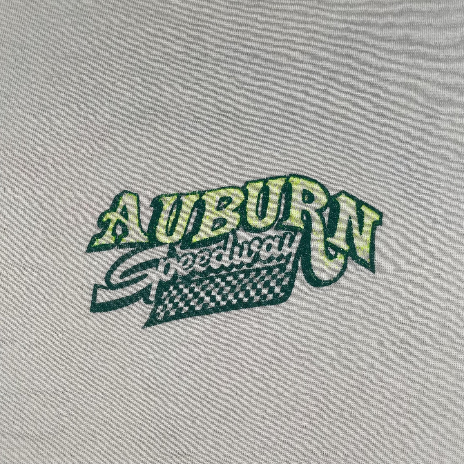 Vintage Speedway Racing Shirt Mens Large White Auburn Qualifier Signed 80s