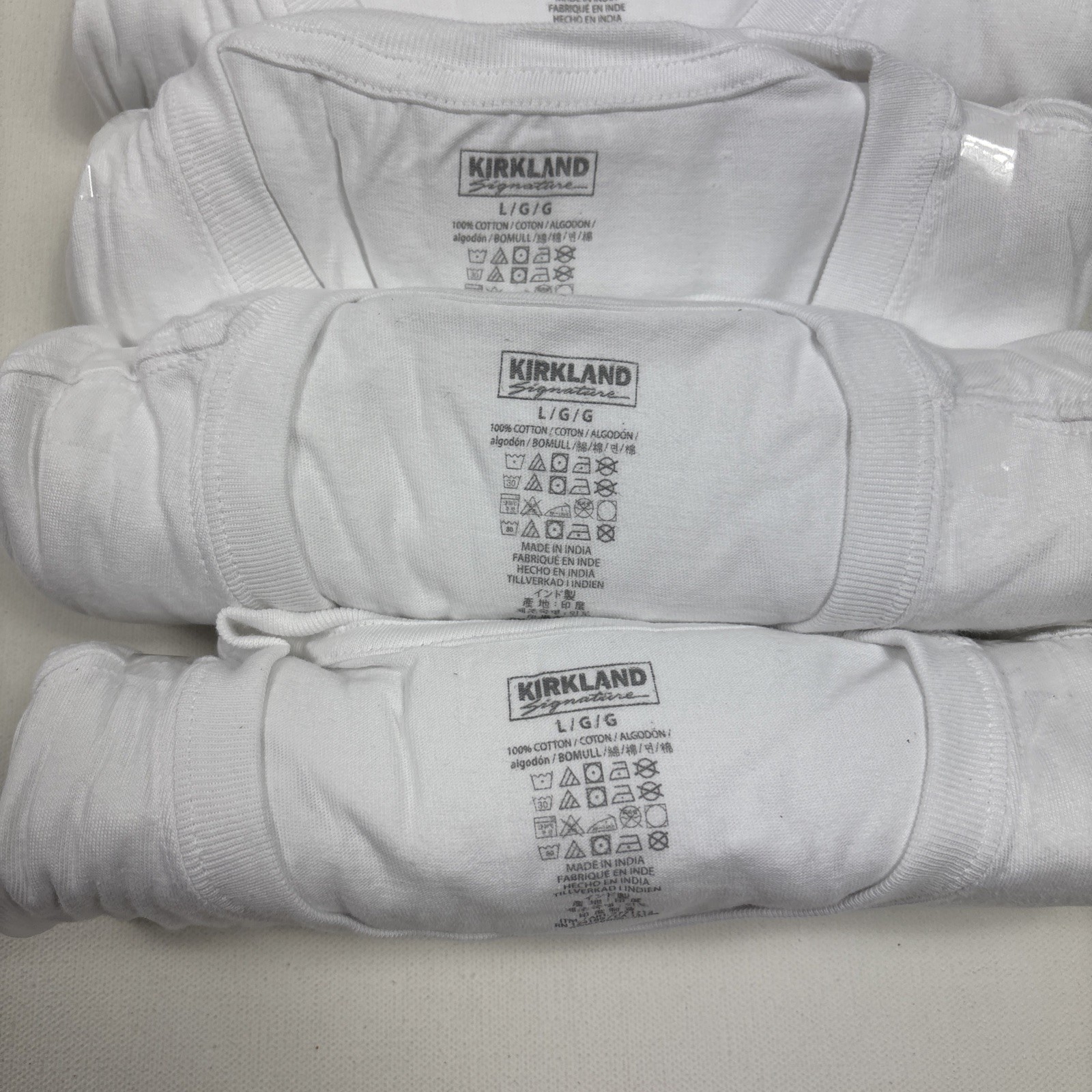Kirkland Mens 5 pack100% Cotton Crew Neck T-shirt, White Large