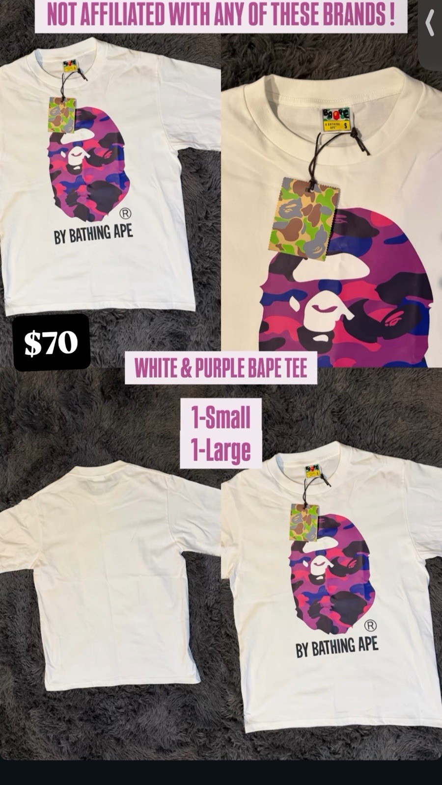 All Color and Sizes Bape Tee Shirts Best Quality for Summer Short Sleeve