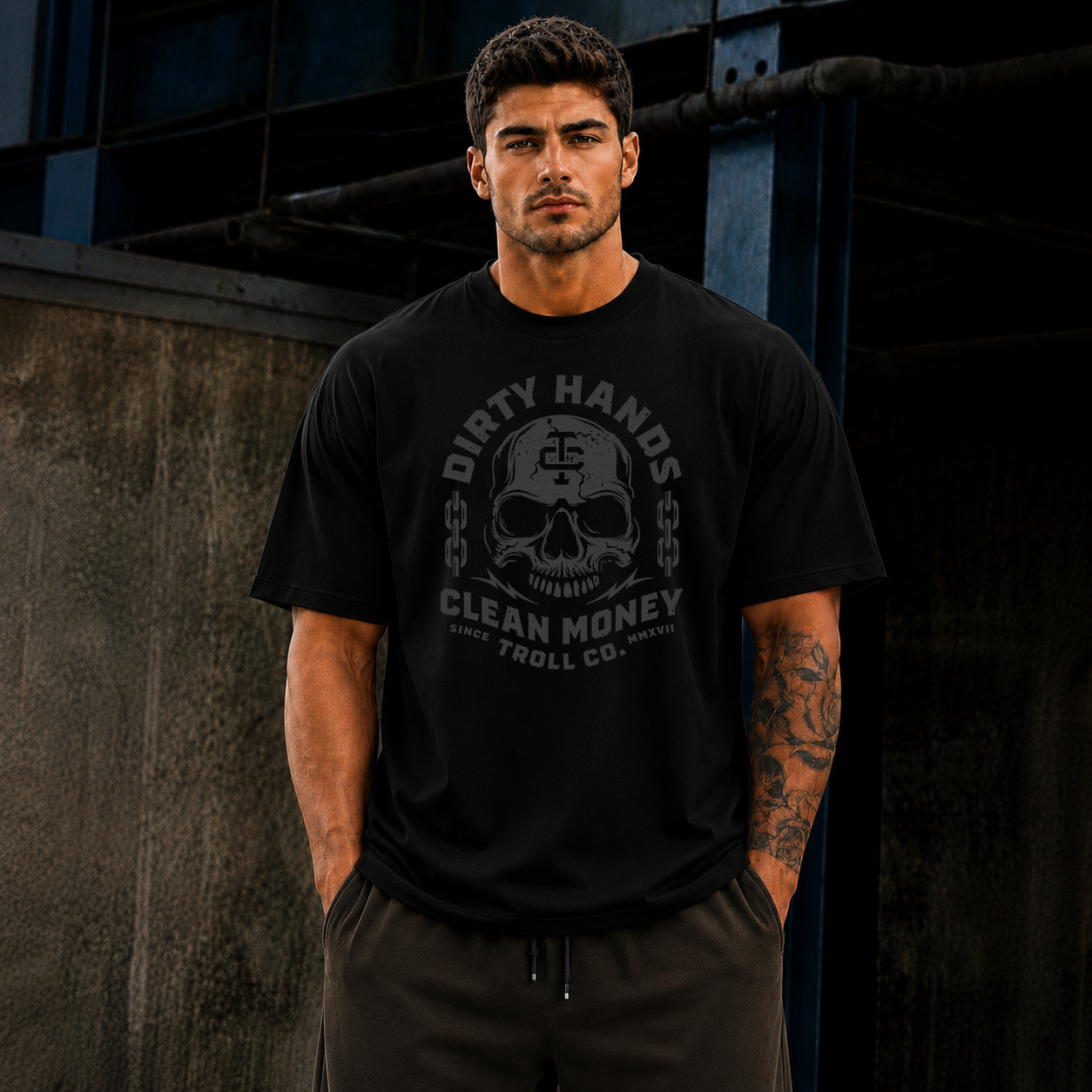 Dirty Hands Clean Money Skull Graphic Oversized Cotton T-Shirt Gothic Streetwear
