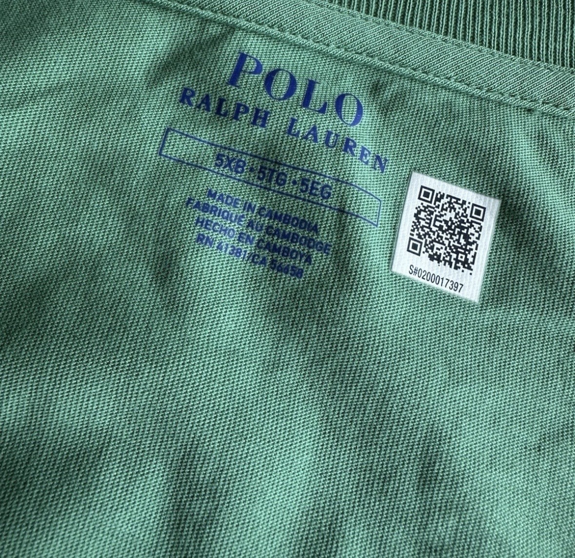 Polo Ralph Lauren Big & Tall Green Crew-Neck Pocket Shirt Men’s Size 5XB