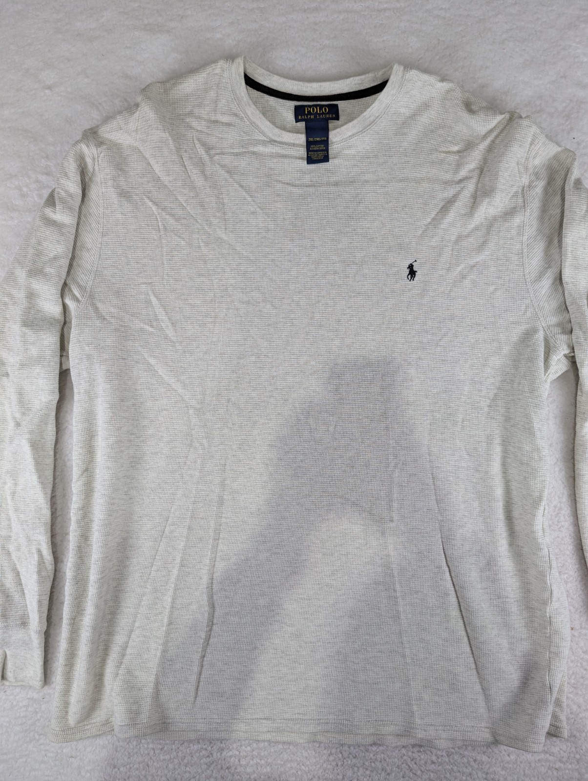 POLO RALPH LAUREN Waffle Knit Crewneck Pull-On Thermal White Shirt Men’s 2XL