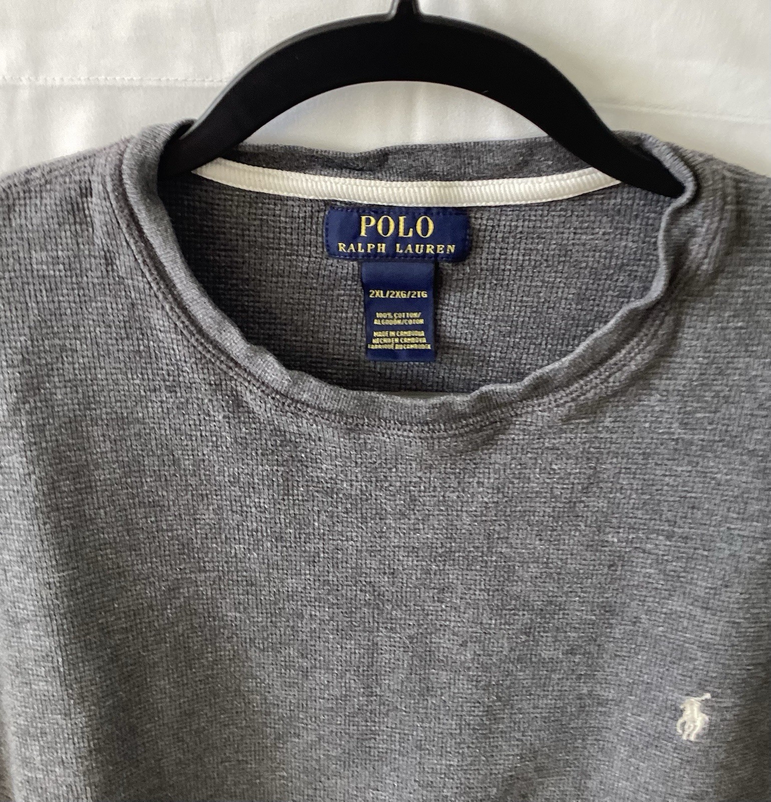 Polo Ralph Lauren Mens Sz 2XL Grey Waffle Knit Long Sleeve Crew Neck T-Shirt