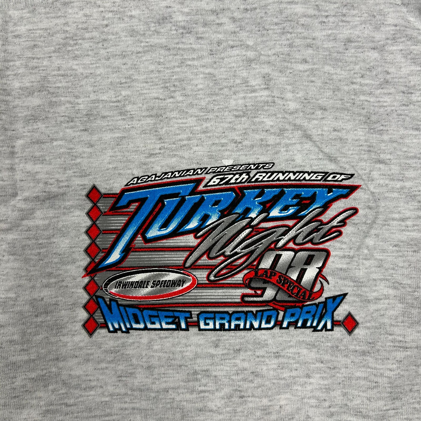 Vintage Midget Grand Prix Shirt Mens Large Gray Turkey Night Speedway Racing 98