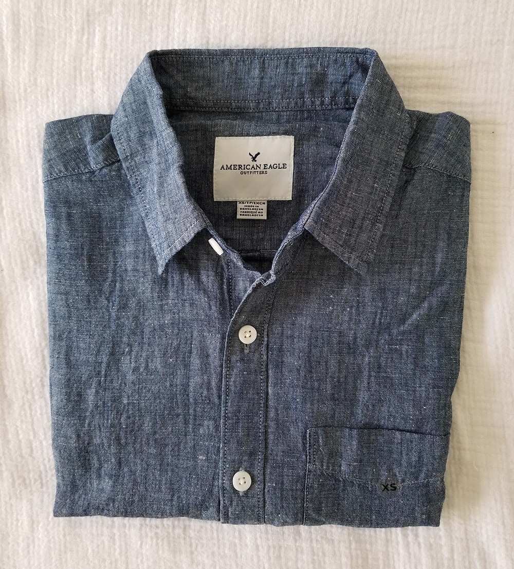 American Eagle AE Men’s Linen Cotton Blend Chambray Button Shirt Navy Blue NWT