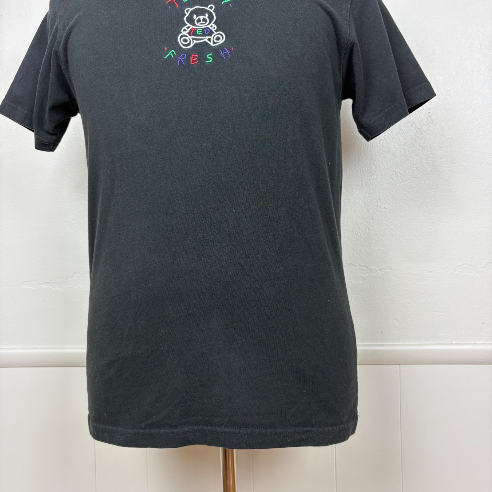 Teddy Fresh Black Tee Sz S Embroidered Logo Short Sleeve Streetwear Bear Unisex