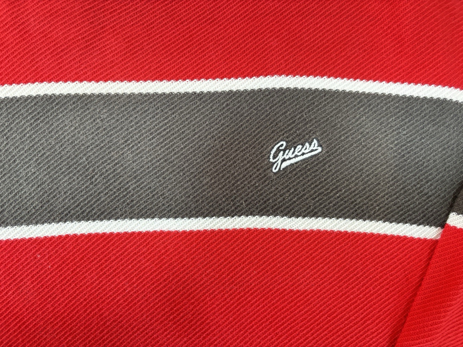 Vintage Guess Jeans Striped L/S Shirt Size L Red Black Cotton Made in USA 90s