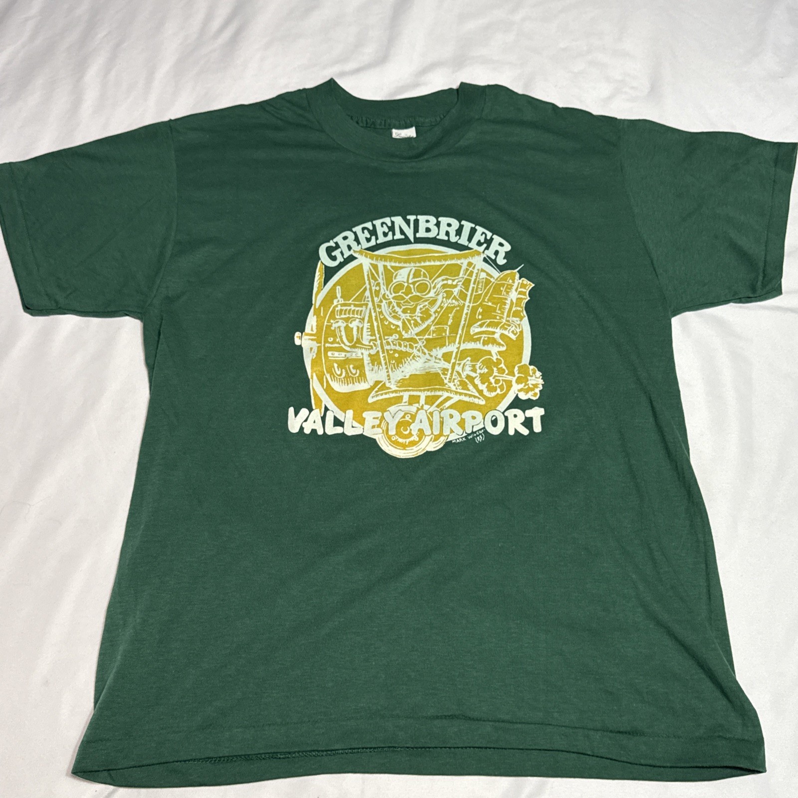VTG T Shirt 1985 Greenbrier Valley Airport Mark Wilcox Green XL Single Stitch