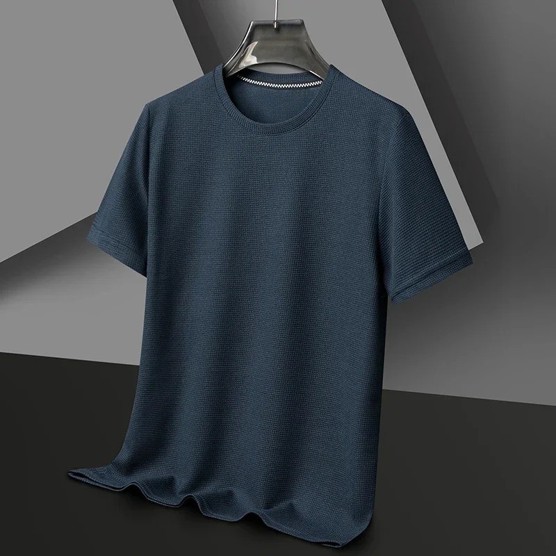 New Summer Waffle Round Neck Short Sleeved T-shirt for Men’s Short Sleeved Top