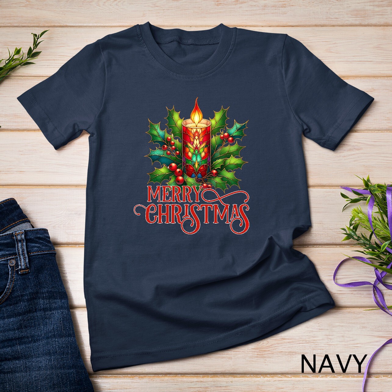 Beautiful and Festive Holiday Candle Graphic Funny Christmas Unisex T-shirt