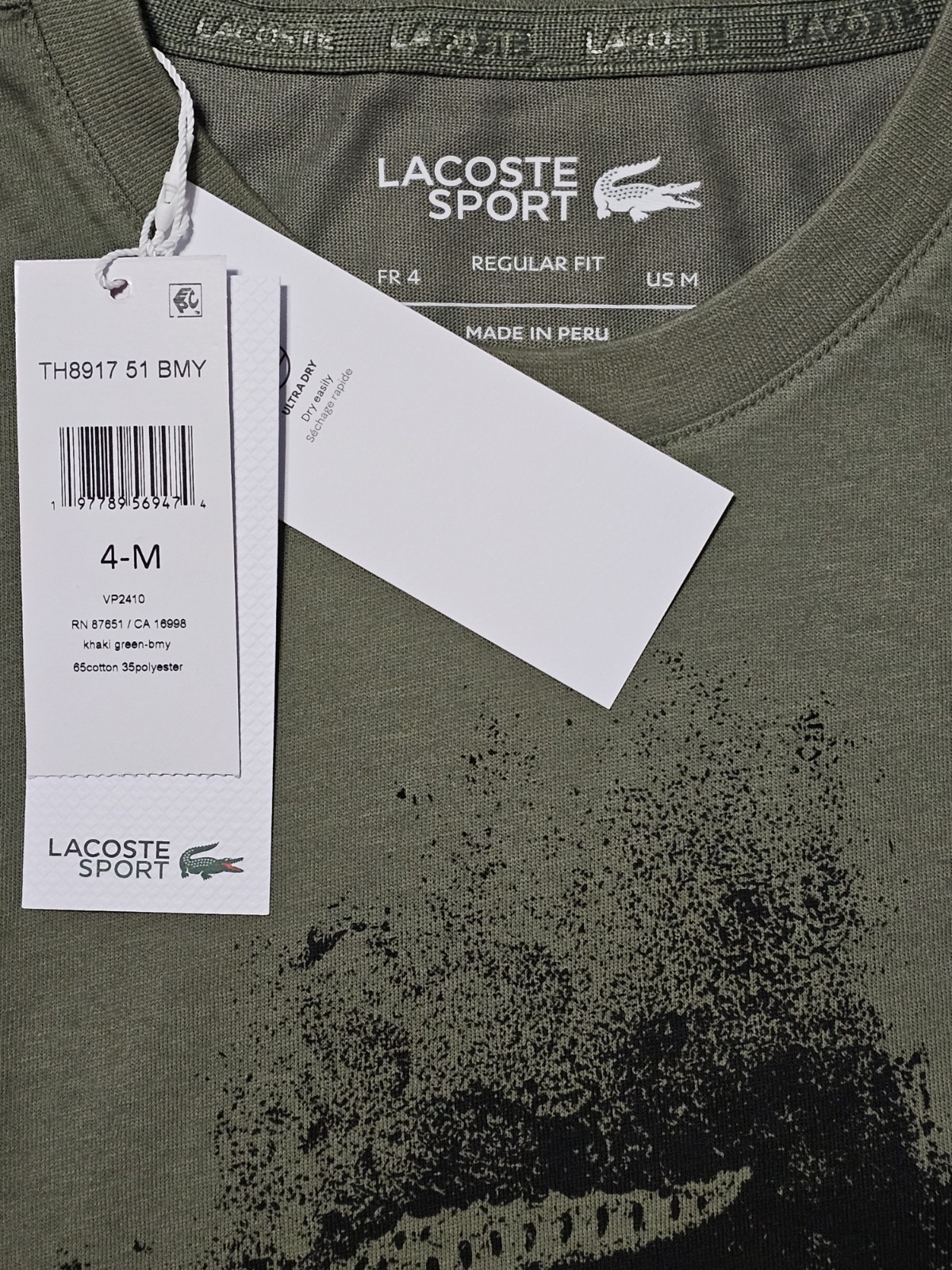 Lacoste Men’s Regular Fit Green Ultra Dry Clay Court Graphic T-shirt Size Medium