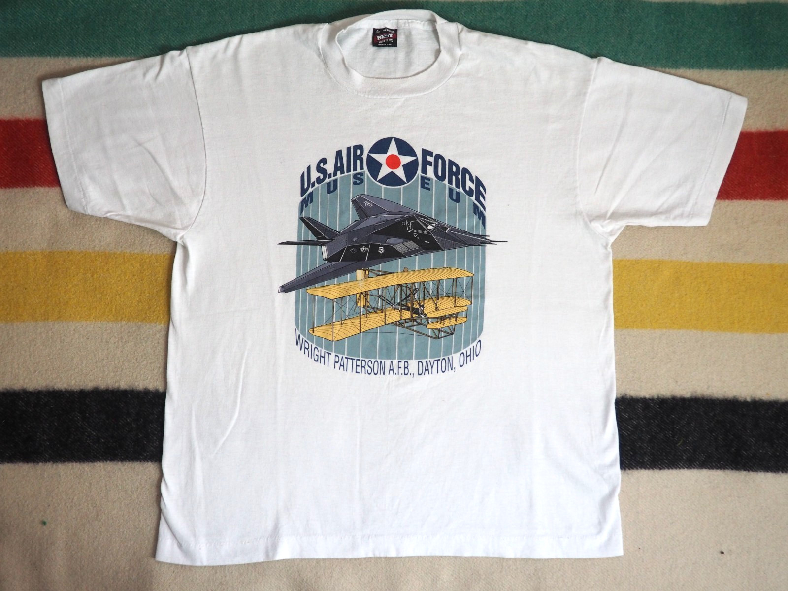 VTG 90s Fruit Loom USAF Air Force Museum B12 Ohio White Tee T-Shirt Mens XL