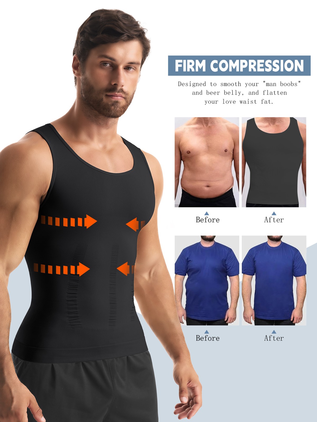 Men Slimming Body Shaper Compression Shirt Tummy Control Vest Fitness Tank Tops