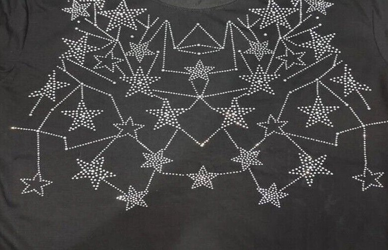 New Men Luxury V-Neck Diamond Star Rhinestones Fashion Black T-Shirt