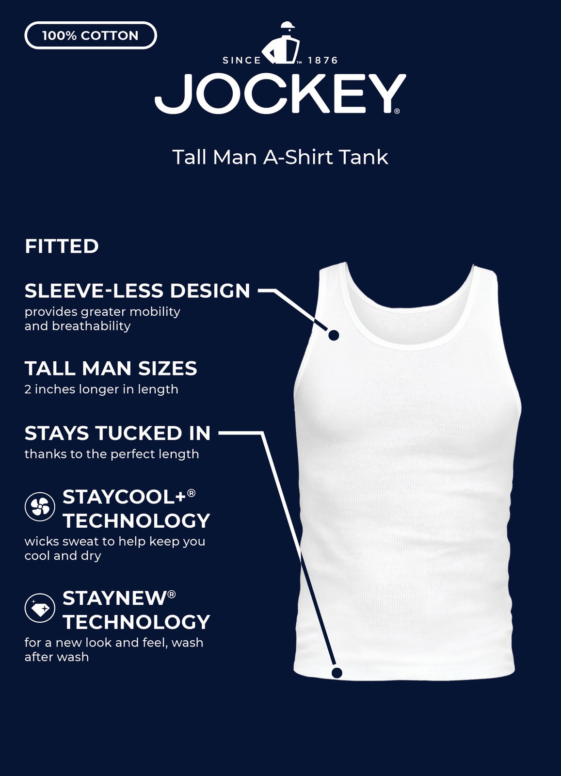 Jockey Men’s 100% Cotton Tall Man A-Shirt Tank – 3 Pack