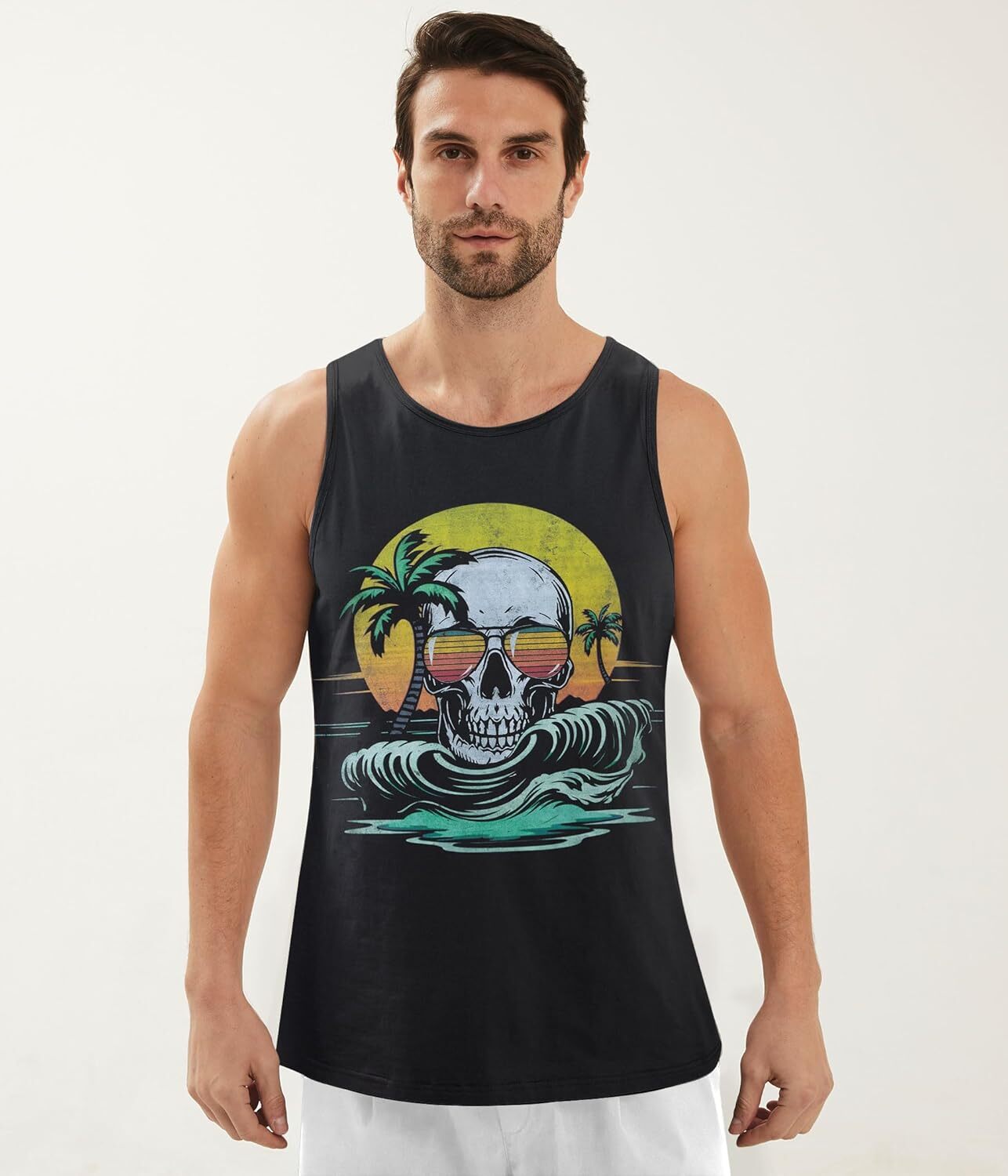 Mens Cotton Tank Tops Funny Graphic Beach Summer Sleeveless Muscle Tank Top