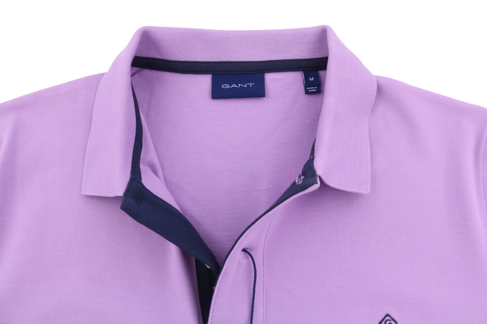 GANT Contrast Collar Pique SS Rugger Men T-Shirt M Lilac Polo Logo *