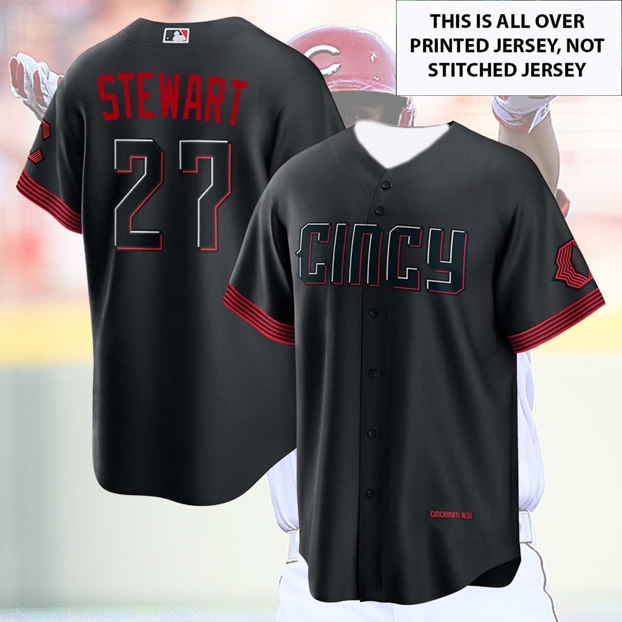 🔥Sal #27 Stewart Cincinnati Baseball Team 2026 Number & Name AOP For Fans