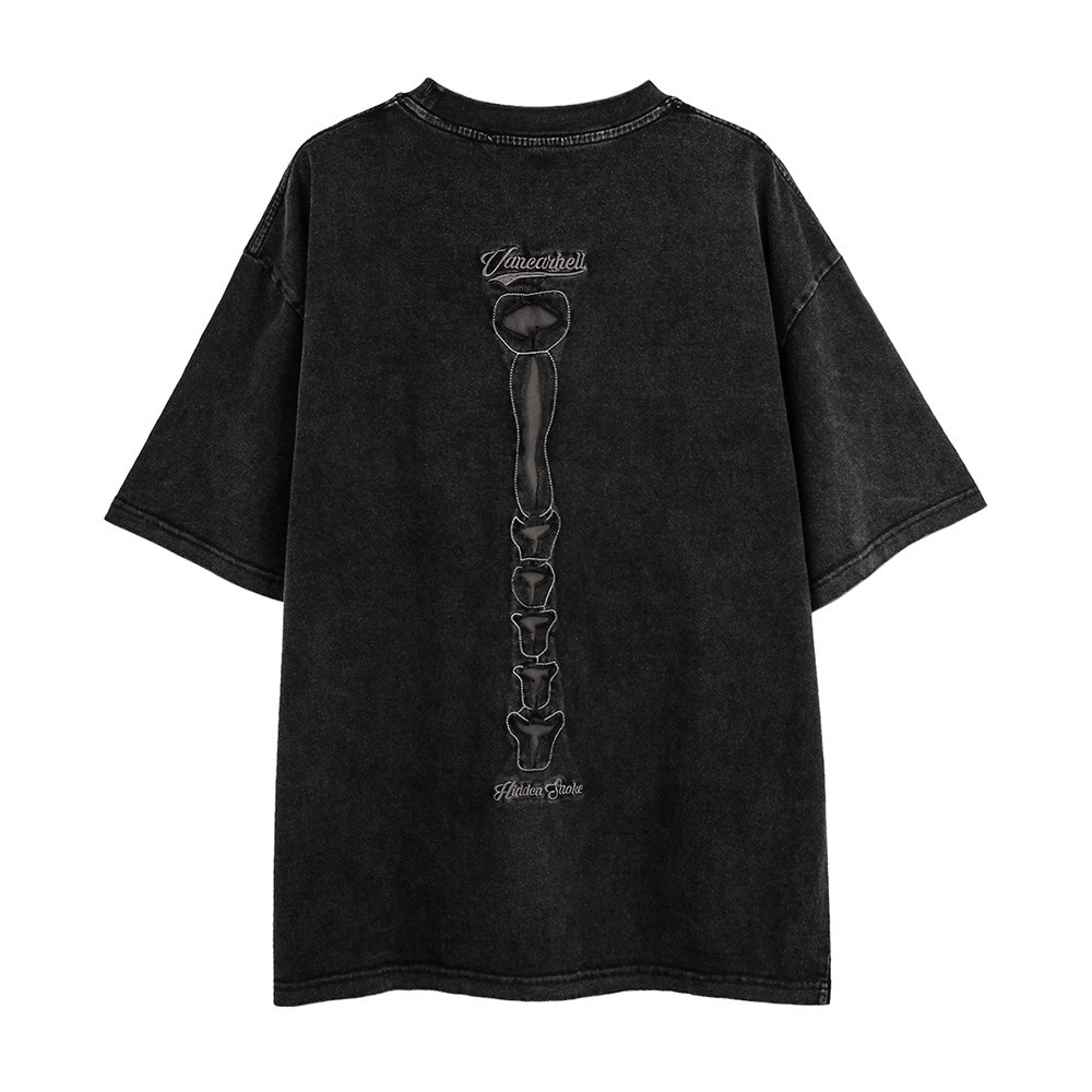 Oversized Skeleton Rib Cage T Shirt Gothic Washed Grunge Streetwear Tee