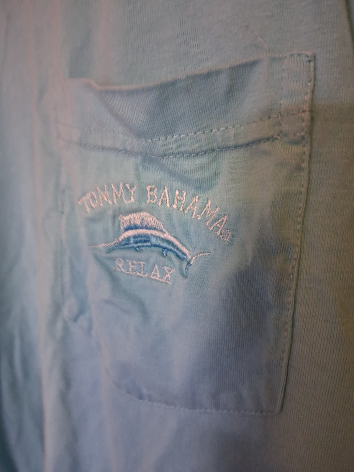 Tommy Bahama Men’s L/G Blue Relax Short Sleeve Crew Neck Pocket Marlin Logo Tee