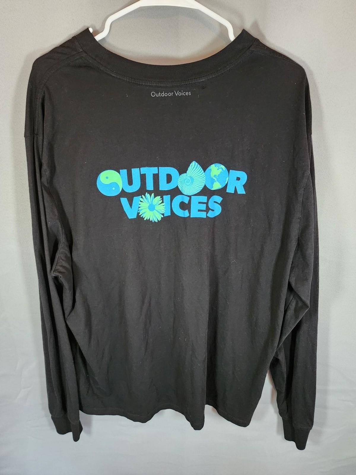 Outdoor Voices Black Tee with Bright Blue and Lime Graphic