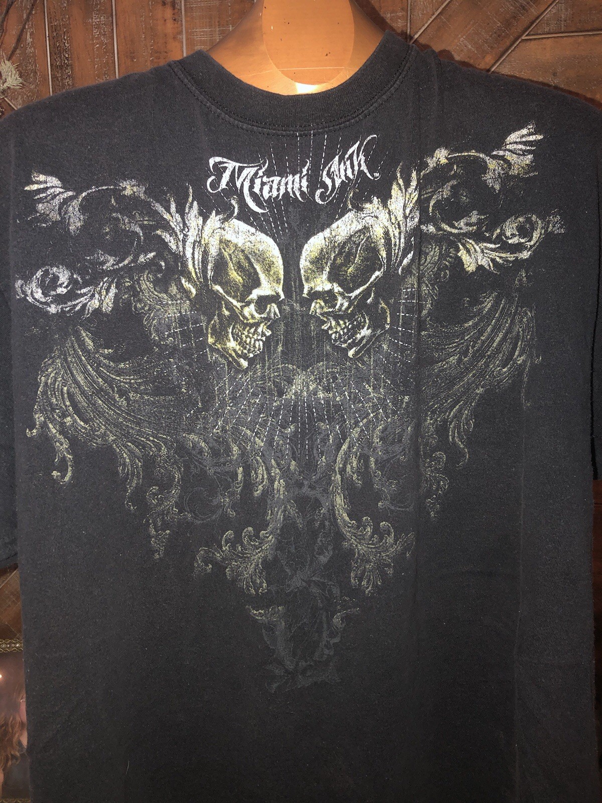 Miami Ink Men’s Short Sleeve Y2K Skull Graphic T-Shirt XL Black See Description