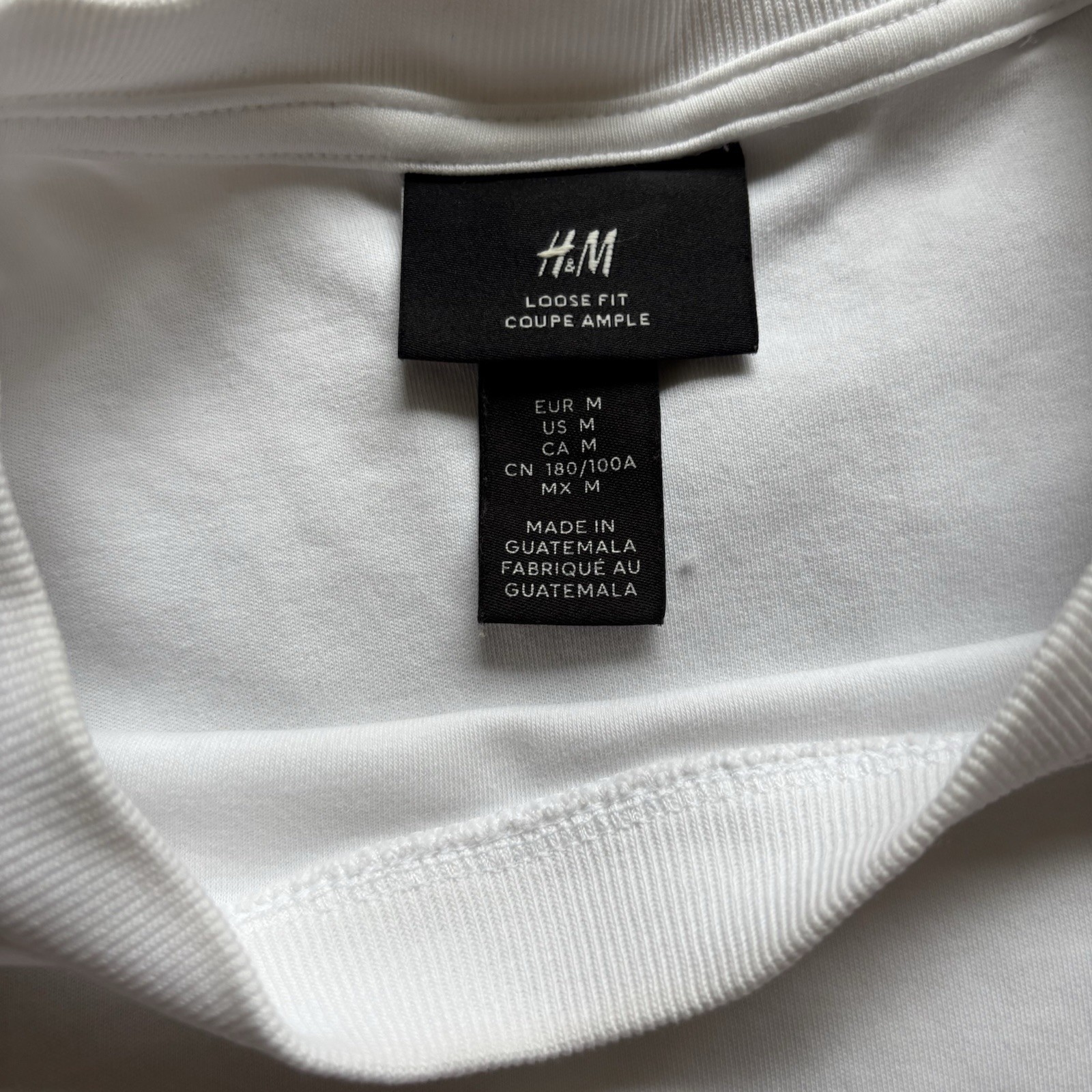 H&M Men’s Loose Fit Cropped White Solid Crew Neck Short Sleeve T-Shirt Size M