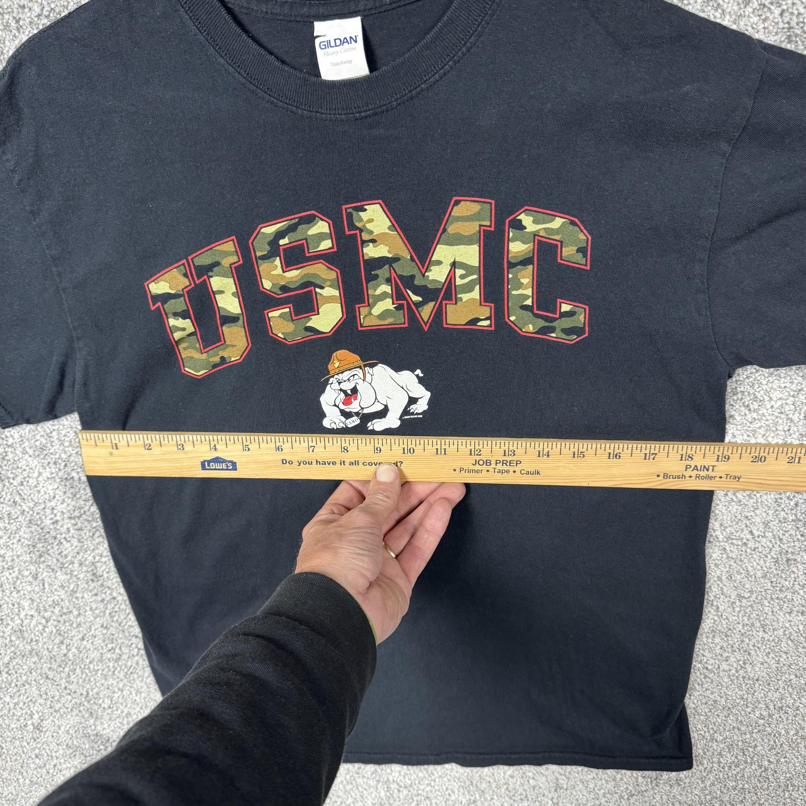 USMC Shirt Mens Medium Black Bulldog Camo Graphic Military Marines Tee Gildan