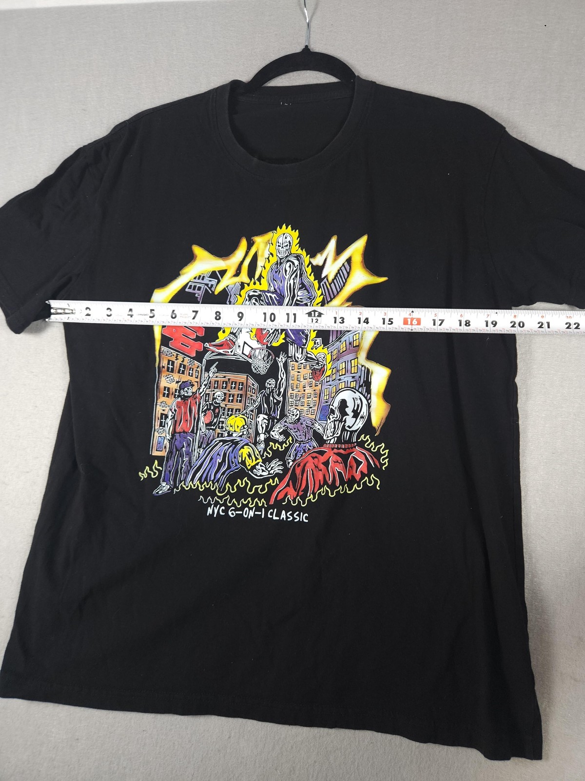 NYC 6-On-1 Classic Basketball Shirt Mens Large Black Skull Graphic T-Shirt