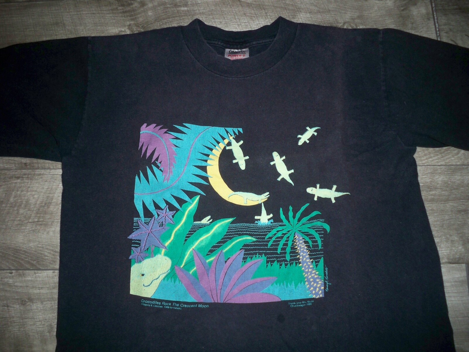 Vtg Crocodiles Rock Lenches Single Stitch All Over Print Tshirt Size XLarge 80’s