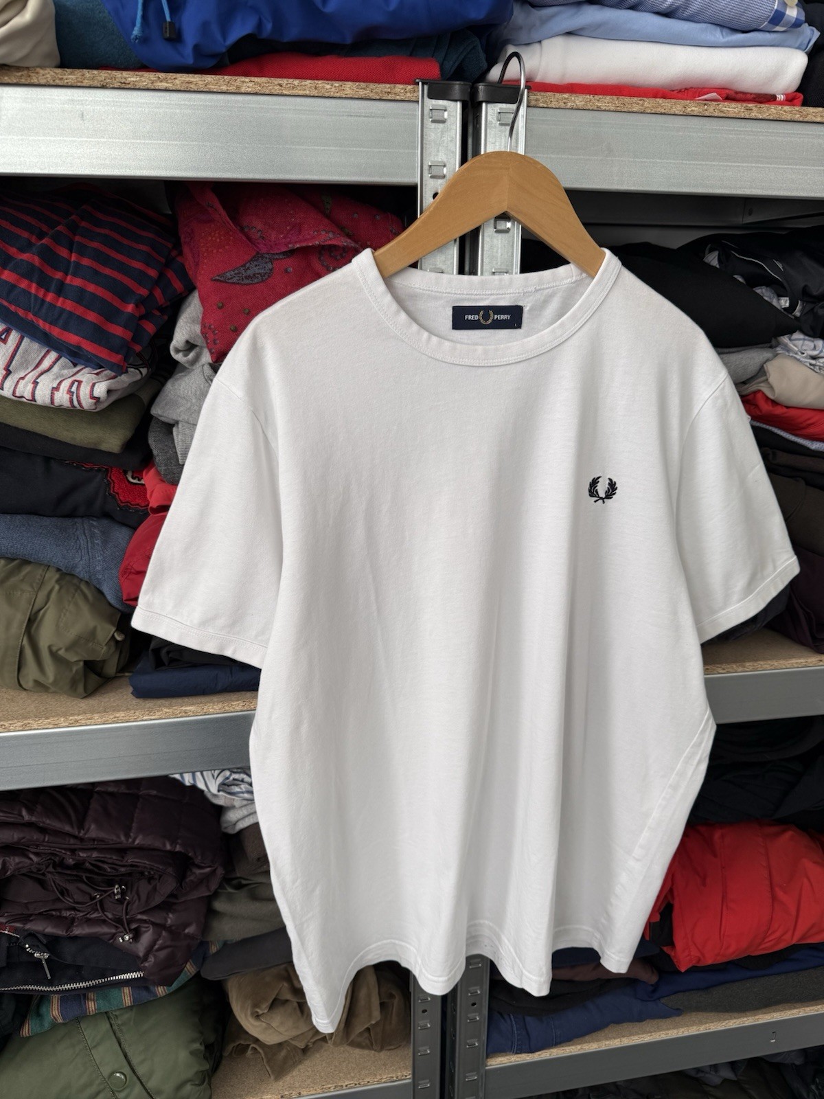 Fred Perry T-Shirt Men’s Size L White Cotton Embroidered Logo Short Sleeve Top