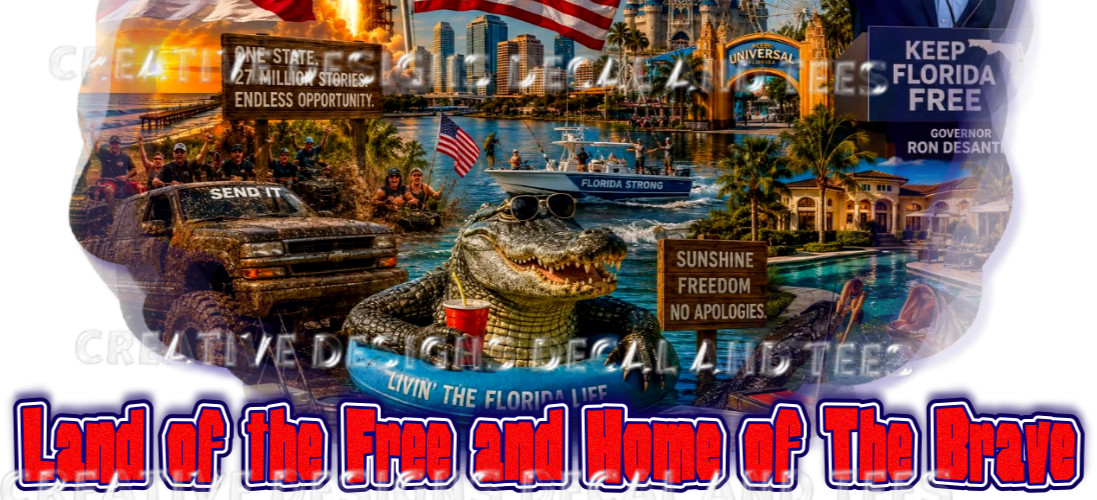 Vintage Looking Land of the Free Home of the Brave USA Florida T-Shirts Sm-2XL