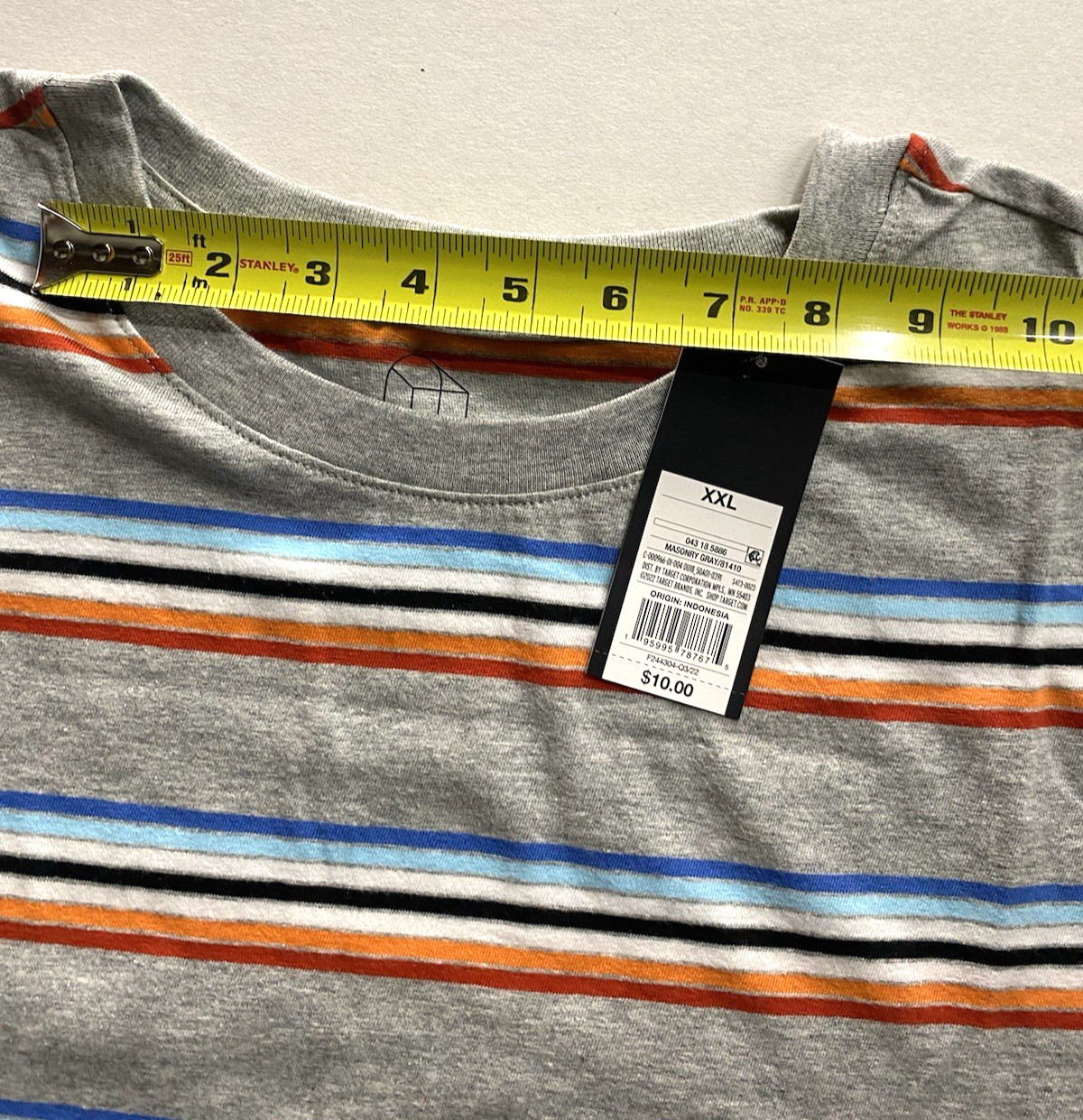 Men’s Short Sleeve T-Shirt Original Use Heathered Gray/Striped Size XXL