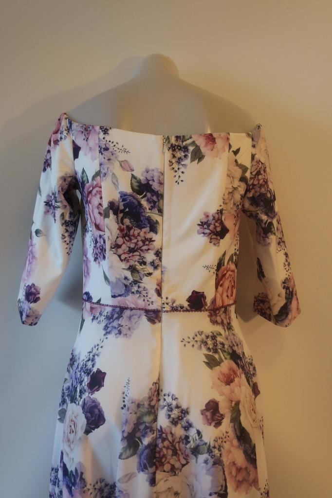 *Womens Veromia Occasions White Purple Off Shoulder Floral Maxi Dress 12