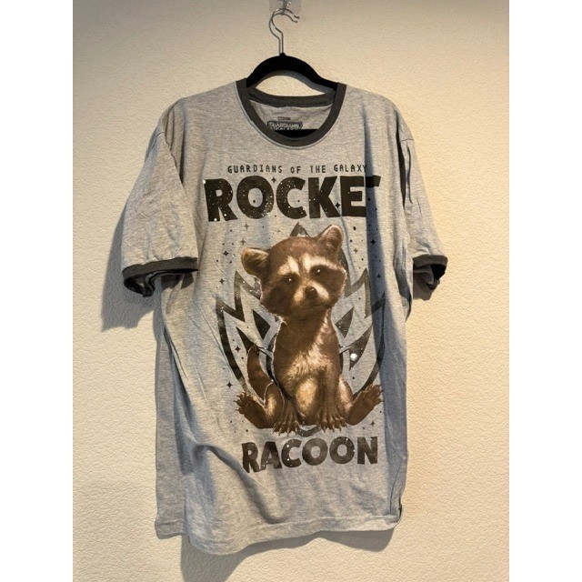 Marvel Guardians of the Galaxy Vol 3 Rocket Raccoon Gray Ringer T-Shirt Mens XL