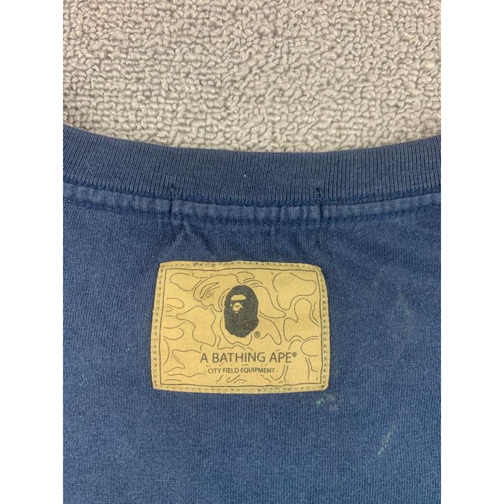 A Bathing Ape Long Sleeve T Shirt Men XL Navy Chest Logo Patch Tag Streetwear